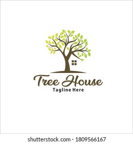 Tree House Logo Design Vector Silhouette