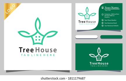 Tree House logo design vector illustration, minimalist elegant, modern company business card template