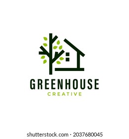 tree house logo, green house logo design vector illustration