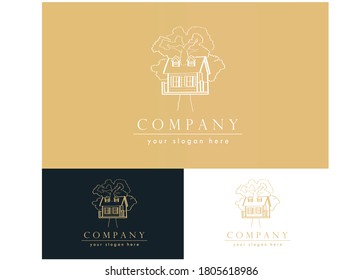 Tree house logo. Hand drawn logo. Can be used for realty estate, apartment, building, residential property or hotel logo template.
