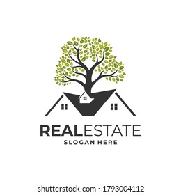 Tree and house logo inspiration. Business, financial or real estate design template . Vector illustration