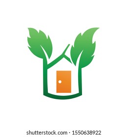 Tree house logo. Leaf icon for real estate property residence. Green house logo symbol vector design.