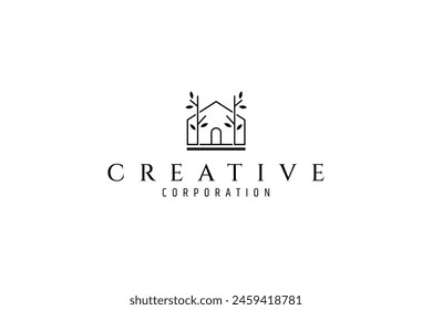 tree house logo with line art design style