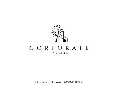tree house logo with modern architectural style in line art design style