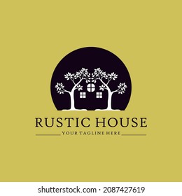 Tree house logo. Rustic huose. Vector illustration template design