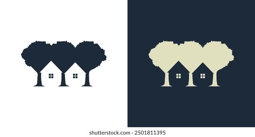 Tree House logo silhouette vector. Real estate isolated concept graphic design