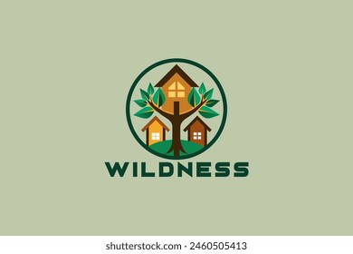 A tree house logo that represents a life close to nature giving a sense of wildness life