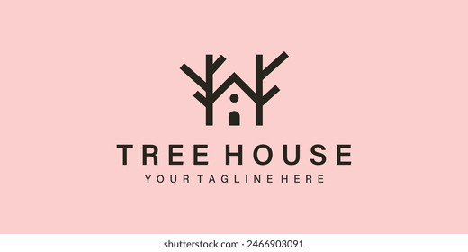 tree house logo vector icon line art illustration minimalist simple design