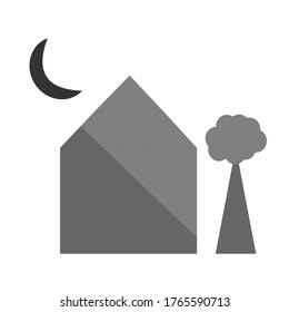 ilustración de la casa arbolada y la luna