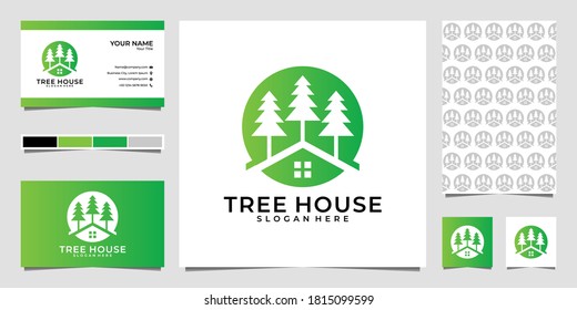 tree house nature logo design and business card