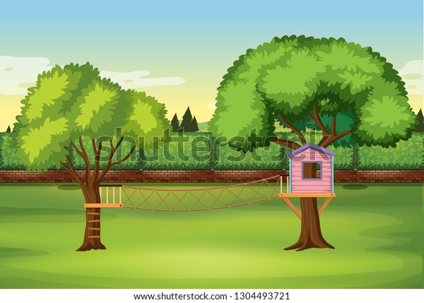 Tree house in the\
nature park illustration