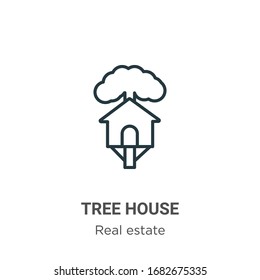Tree house outline vector icon. Thin line black tree house icon, flat vector simple element illustration from editable real estate concept isolated stroke on white background