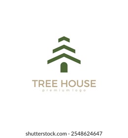 Diseño de logo de Tree House Pine. Icono de bosque