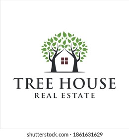 tree house real estate logo design template vector