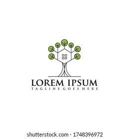 tree house and regency logo concept ,green home logo template, homes icon vector illustration