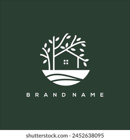 tree house and river nature logo vector