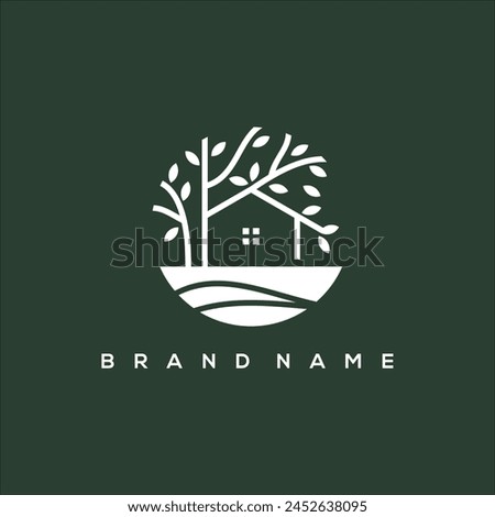 tree house and river nature logo vector