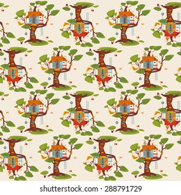 Tree house. Seamless background pattern. Vector illustration