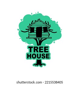 Tree house sign icon. Children's treehouse. Vector illustration