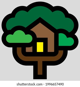 Tree House Simple Flat Design Clipart Vector Illustration.