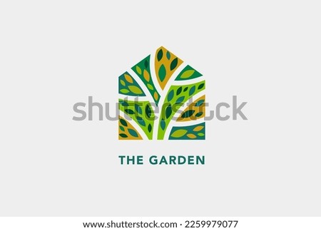 Tree house symbol, icon design. Nature, trees illustration, logo concept. Luxury, modern and minimalistic style