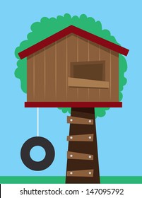 Tree House With Tire Swing 