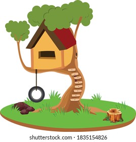 Baum-Haus-Vektorkunst und Illustration
