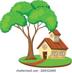 Tree And House Vector Art And Illustration