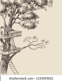 Tree house vector background