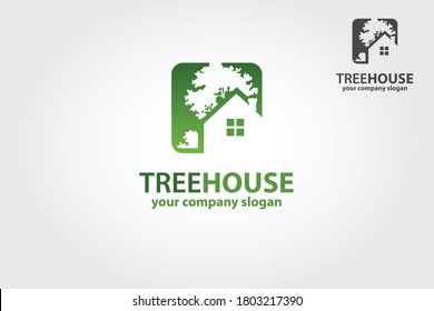 Tree House Vector Logo Template. The main symbol of the logo is a tree and house. This logo symbolizes a neighborhood, growth, concern to development, nature, ecological and environment.