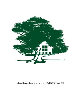 A tree house, a weekend getaway or a tour for foreign and domestic tourists, suitable for the symbol or company logo of travel and tourism