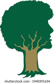 Árbol con ilustración de material facial humano aislado en fondo blanco