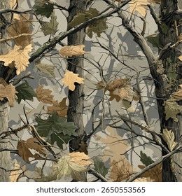 Padrão de caça à árvore. Fundo de camuflagem. Padrão contínuo. Campanha digital. Camo abstrato. Fundo da floresta. Textura da selva. Padrão real de camuflagem de caça à árvore. Vetor camo padrão sem emenda.