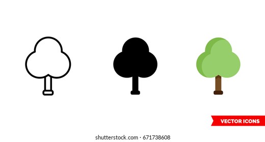 Tree icon of 3 types: color, black and white, outline. Isolated vector sign symbol.