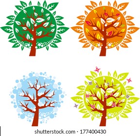 Tree icon in 4 different seasons - vector set