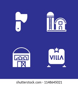 tree icon. 4 tree vectors with axe, villa and barn icons for web and mobile app
