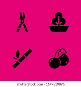 tree icon. 4 tree vectors with bamboo, cherries, plant and shears icons for web and mobile app