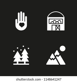 tree icon. 4 tree vectors with forest, mountain, barn and heart on the palm icons for web and mobile app