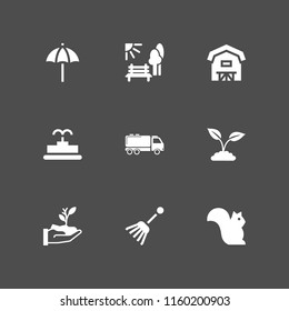 tree icon. 9 tree set with animal, rake, sprout and plant with leaves vector icons for web and mobile app