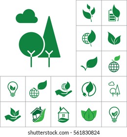 tree icon, alternative energy set on white background