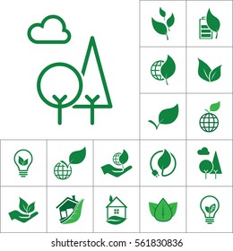 tree icon, alternative energy set on white background