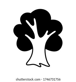 Tree icon. Big tree with thick trunk and firm roots. Vector Illustration