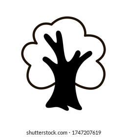 Baum-Symbol Grosser Baum mit dickem Stamm und festen Wurzeln. Vector Illustration