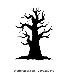 Icono de árbol. Silueta negra. Vista frontal. Ilustración gráfica plana vectorial simple. Objeto aislado sobre un fondo blanco. Aislar.