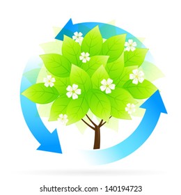 Tree Icon with Blue Arrows and Flowers