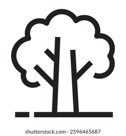Tree icon with branches and leaves, nature and environmental symbol, black and white vector illustration isolated on white background