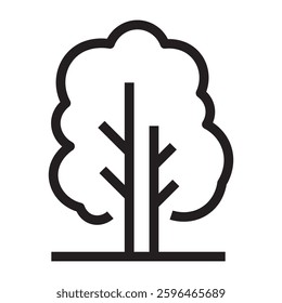 Tree icon with branches and leaves, nature and environmental symbol, black and white vector illustration isolated on white background.
