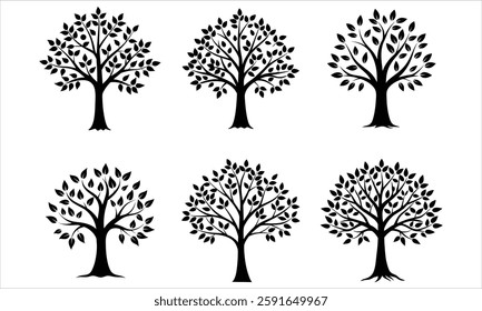 Tree Icon Bundle Set Silhouette Vector Illustration Pack Minimalist Tree Silhouettes Collection for Design