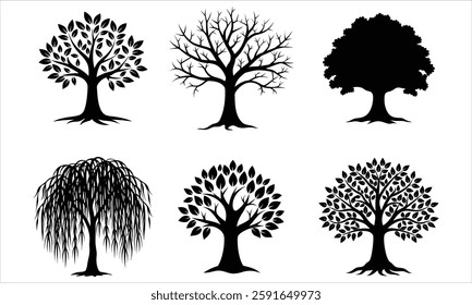 Tree Icon Bundle Set Silhouette Vector Illustration Pack Minimalist Tree Silhouettes Collection for Design