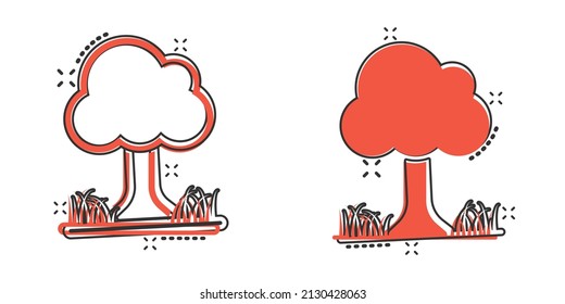 Tree icon in comic style. Forest cartoon vector illustration on white isolated background. Plant splash effect sign business concept.